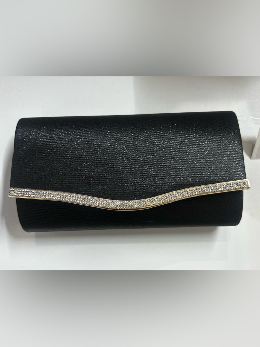 Elegant Black Evening Clutch with Crystal Accent